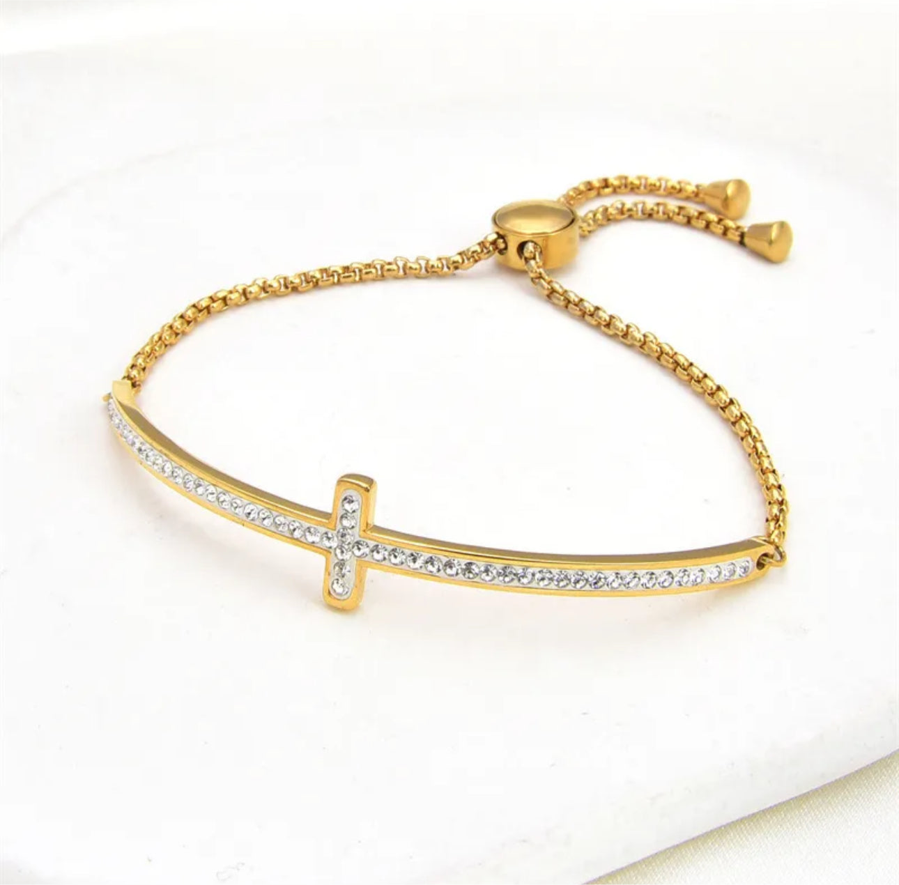 Adjustable Cross Bracelet - Gold